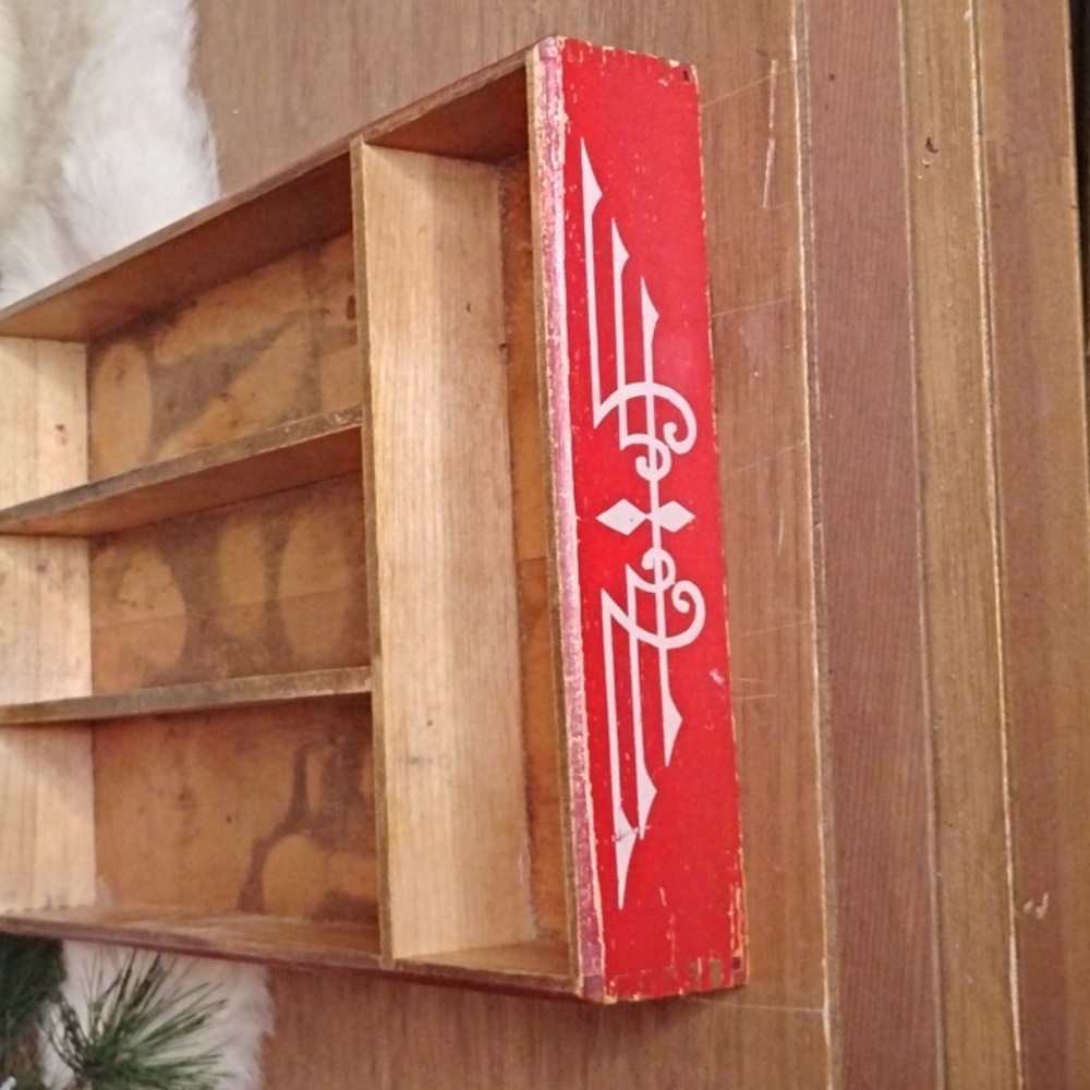 . Vintage Wooden Drawer Divider - Red & White Wood Utensil Organizer - Picture 2 of 9